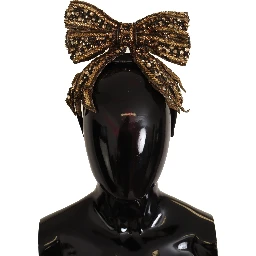 Gold Crystal Beaded Sequined Silk Bow Headband Diadem