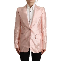 Pink Satin Long Sleeves Blazer Coat Jacket