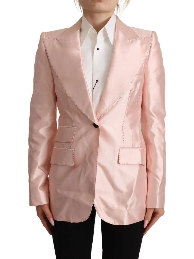 Pink Satin Long Sleeves Blazer Coat Jacket
