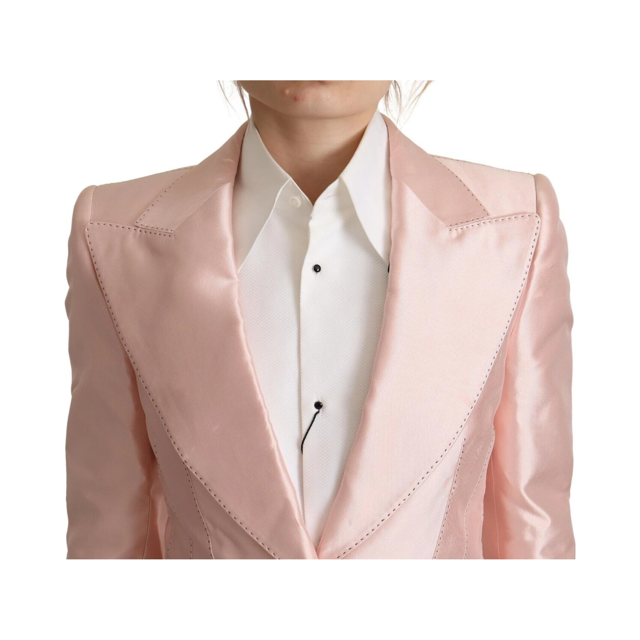 Pink Satin Long Sleeves Blazer Coat Jacket