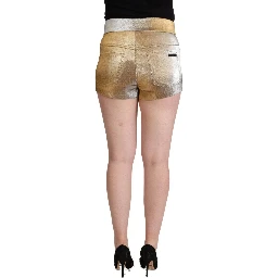Metallic Gold Cotton Mid Waist Hot Pants Shorts