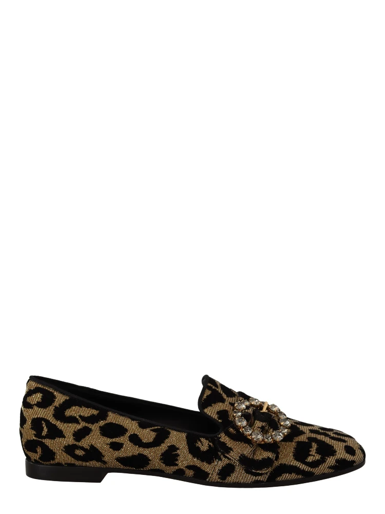 Gold Leopard Print Crystals Loafers Shoes