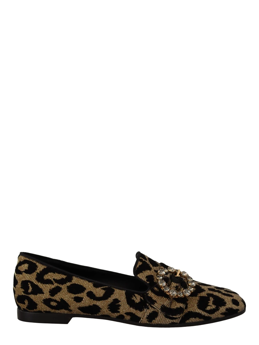 Gold Leopard Print Crystals Loafers Shoes