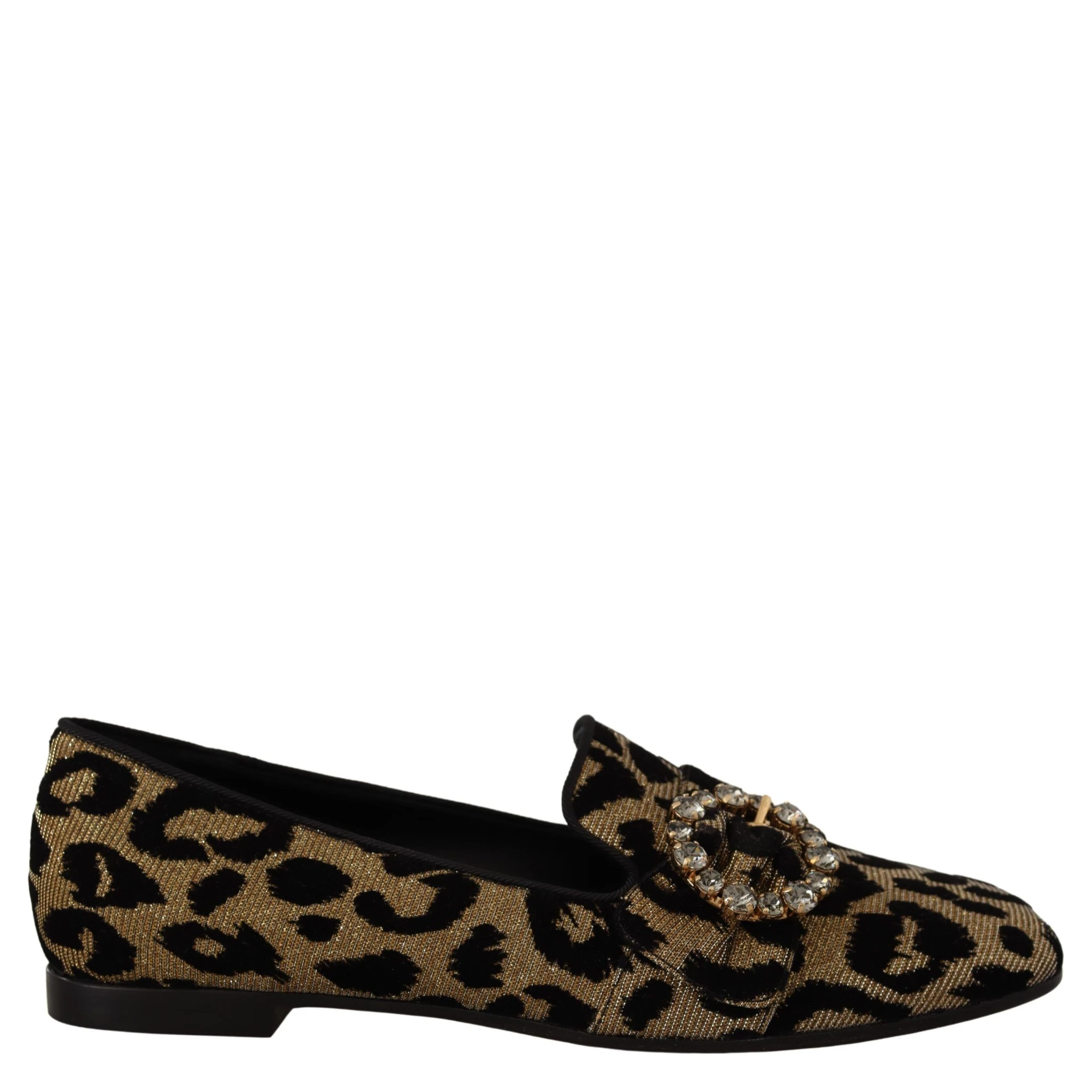 Gold Leopard Print Crystals Loafers Shoes