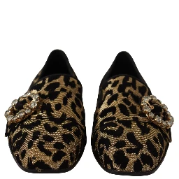 Gold Leopard Print Crystals Loafers Shoes