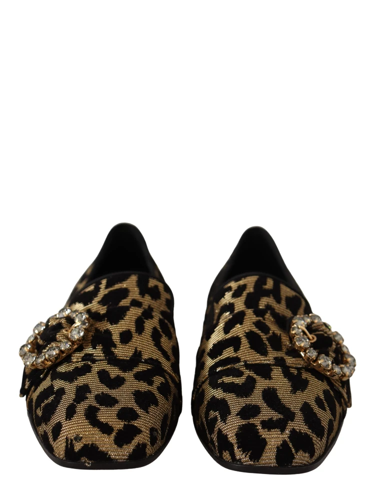 Gold Leopard Print Crystals Loafers Shoes alternative