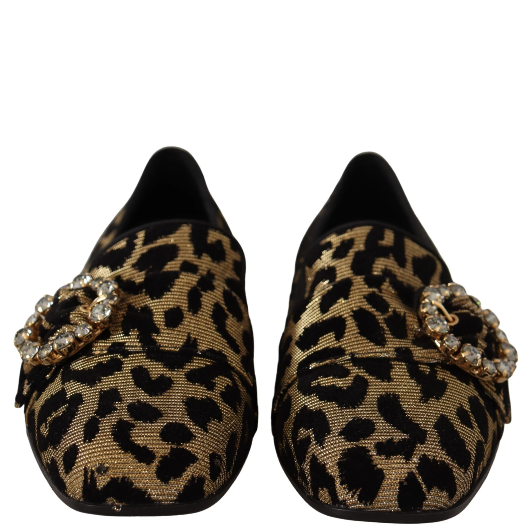 Gold Leopard Print Crystals Loafers Shoes