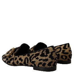 Gold Leopard Print Crystals Loafers Shoes