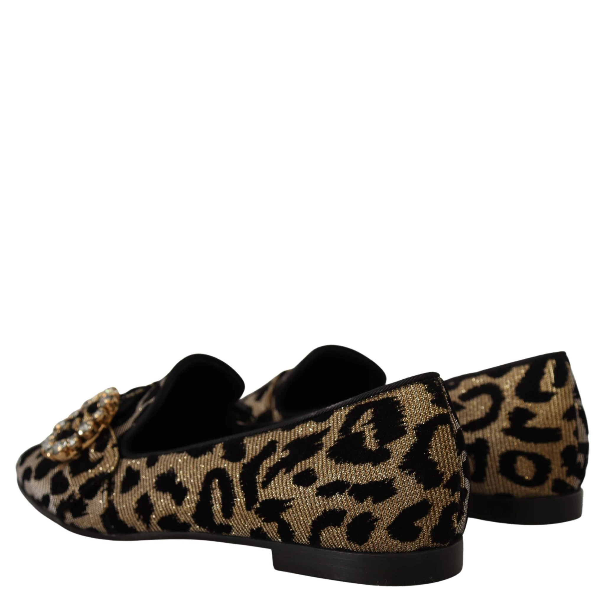 Gold Leopard Print Crystals Loafers Shoes