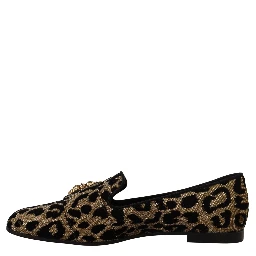 Gold Leopard Print Crystals Loafers Shoes