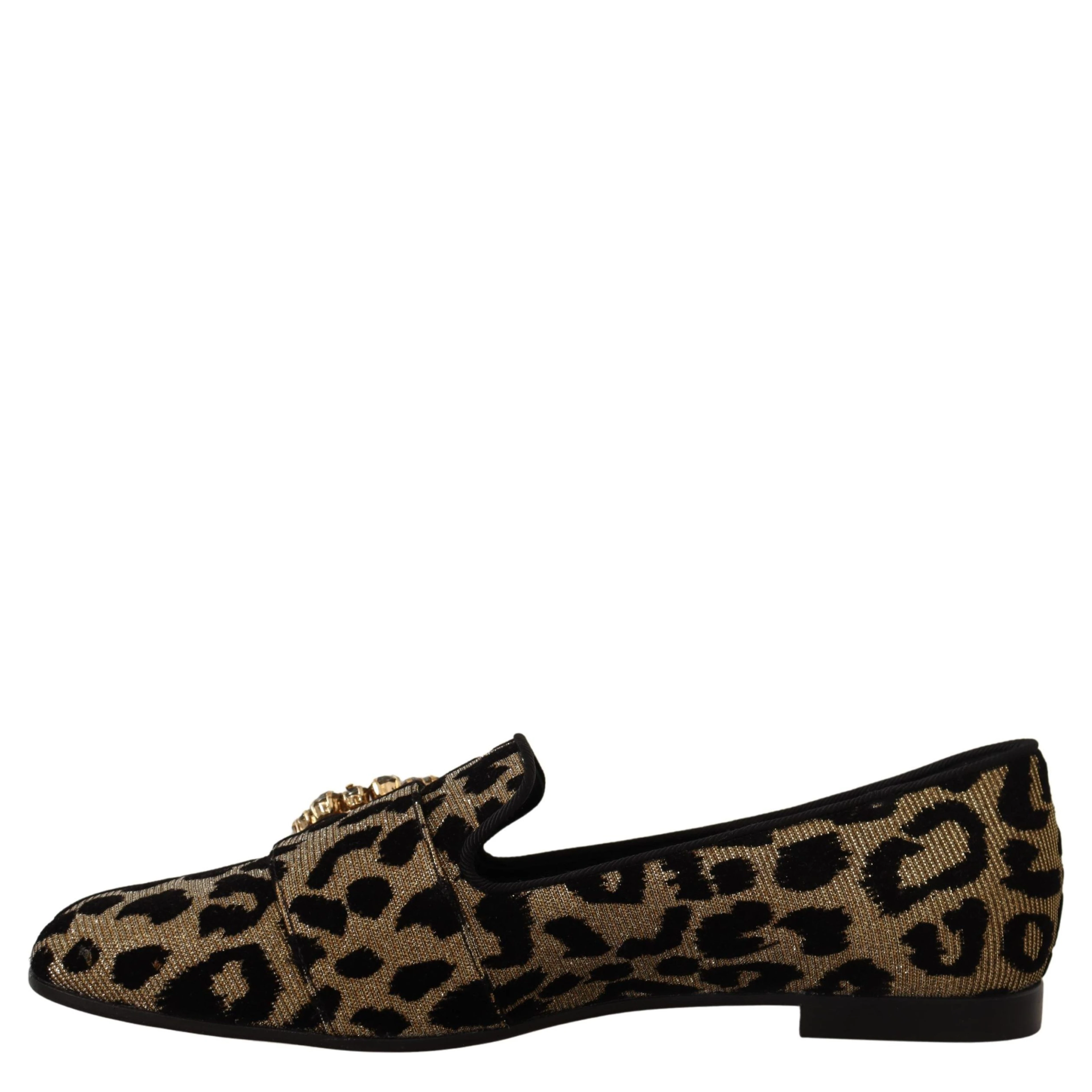 Gold Leopard Print Crystals Loafers Shoes