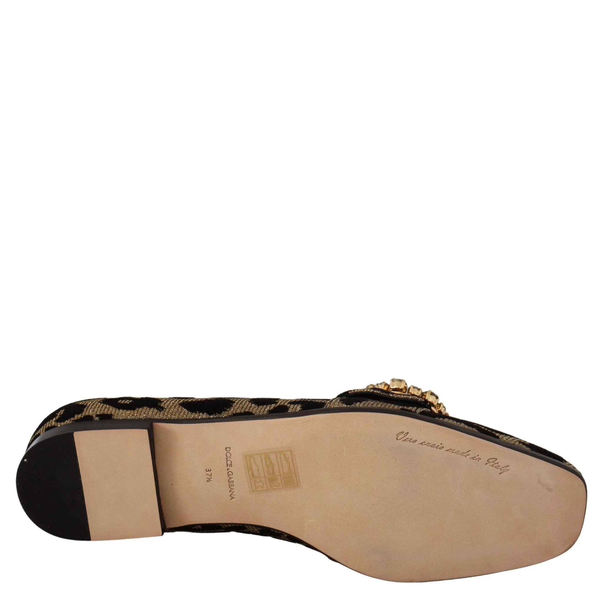 Gold Leopard Print Crystals Loafers Shoes