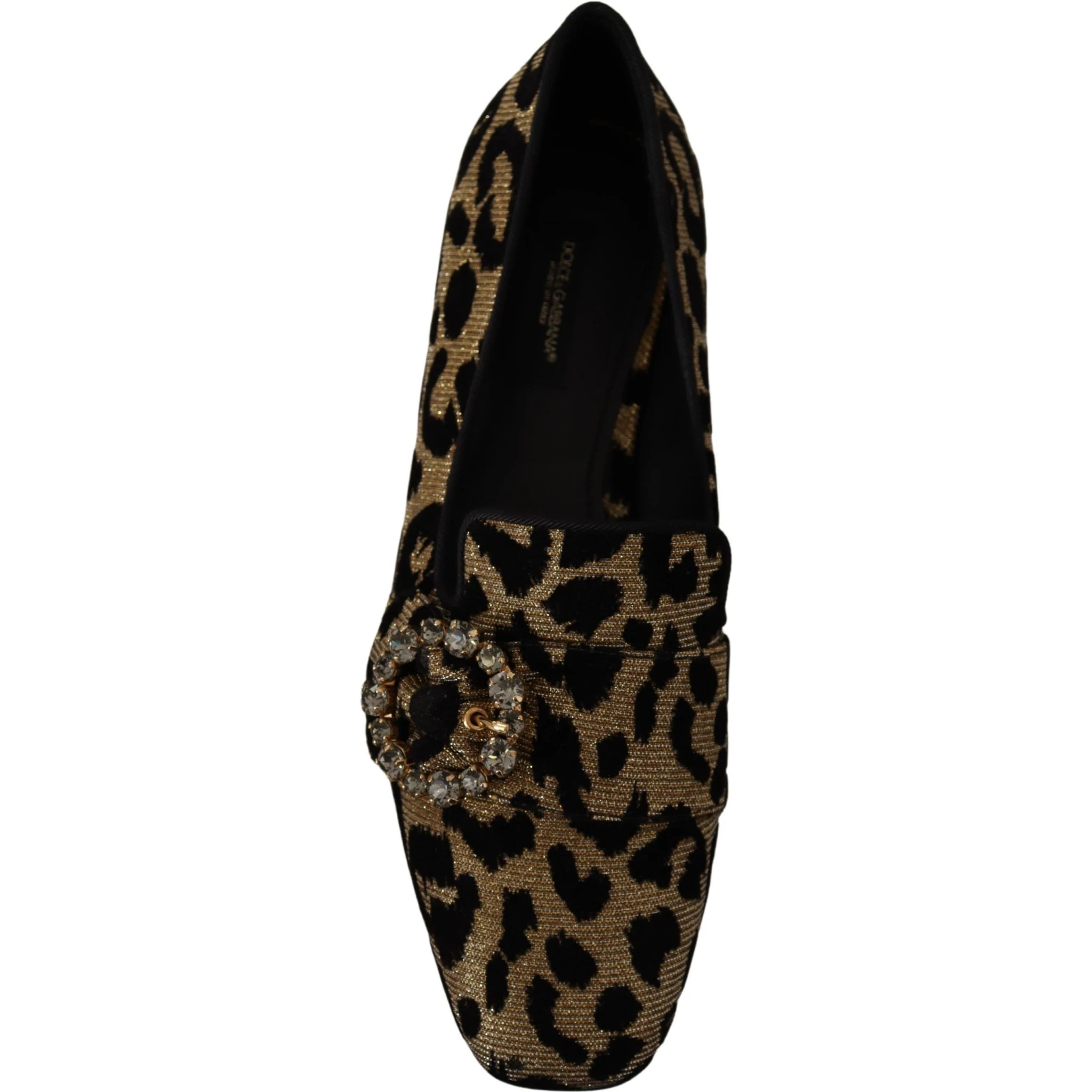 Gold Leopard Print Crystals Loafers Shoes
