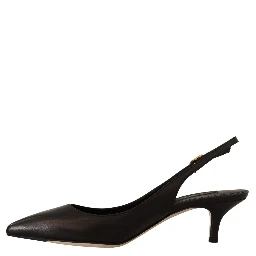 Black Leather Slingbacks Heels Pumps Shoes