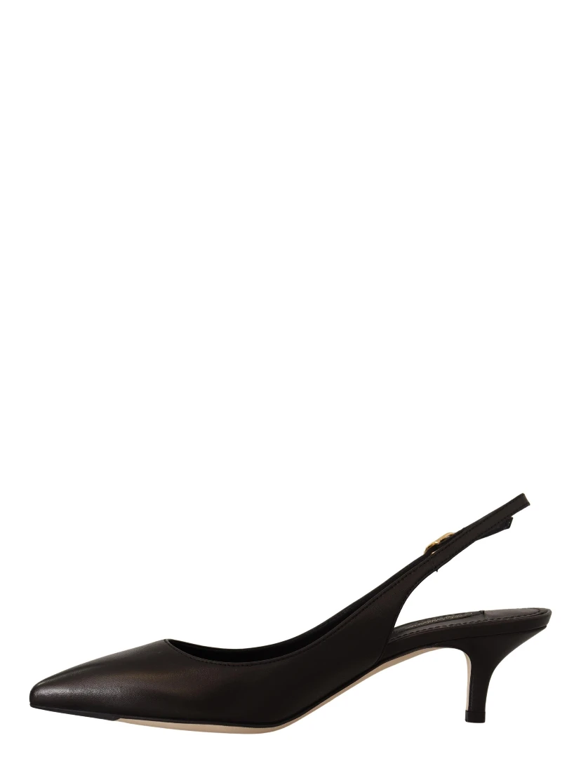 Black Leather Slingbacks Heels Pumps Shoes