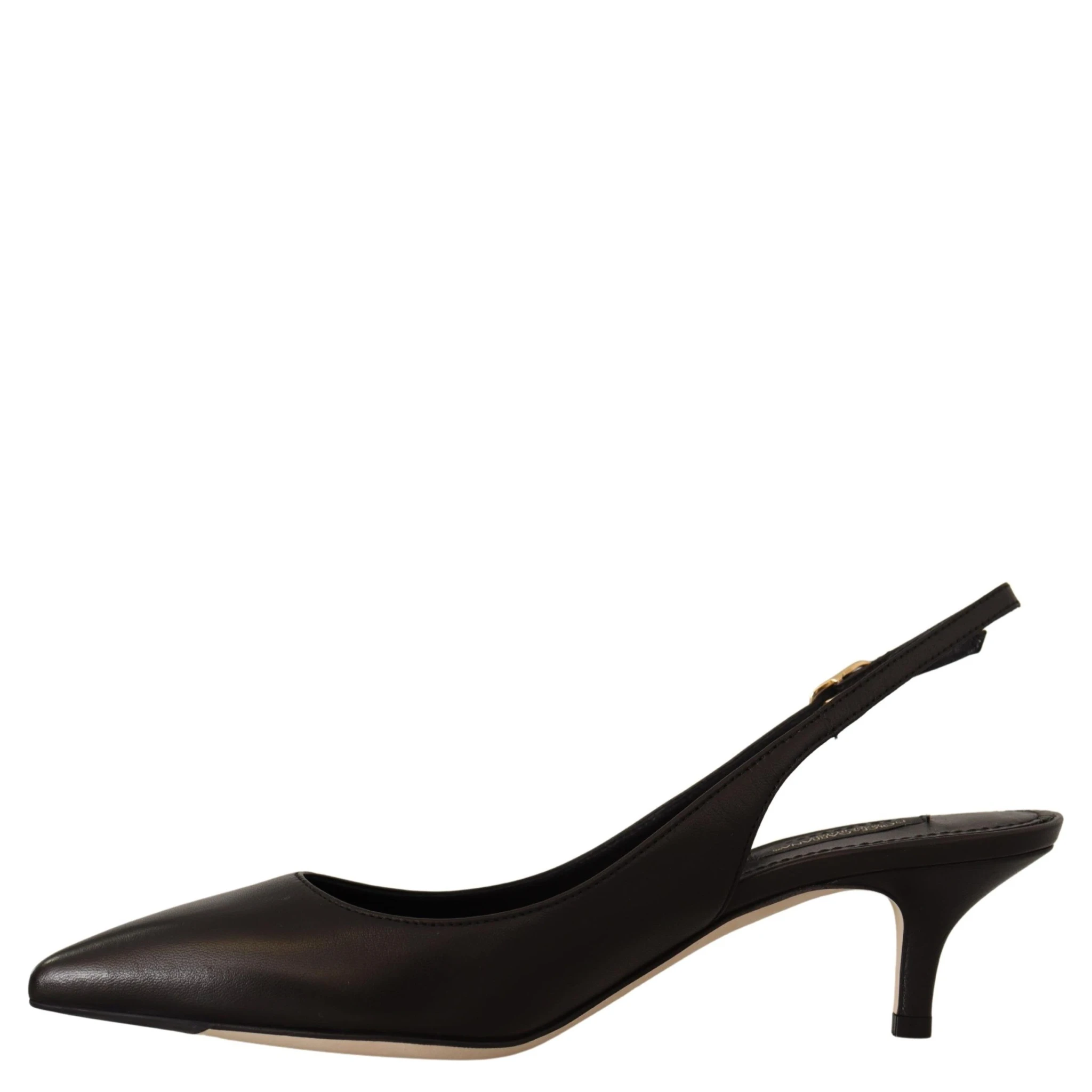 Black Leather Slingbacks Heels Pumps Shoes