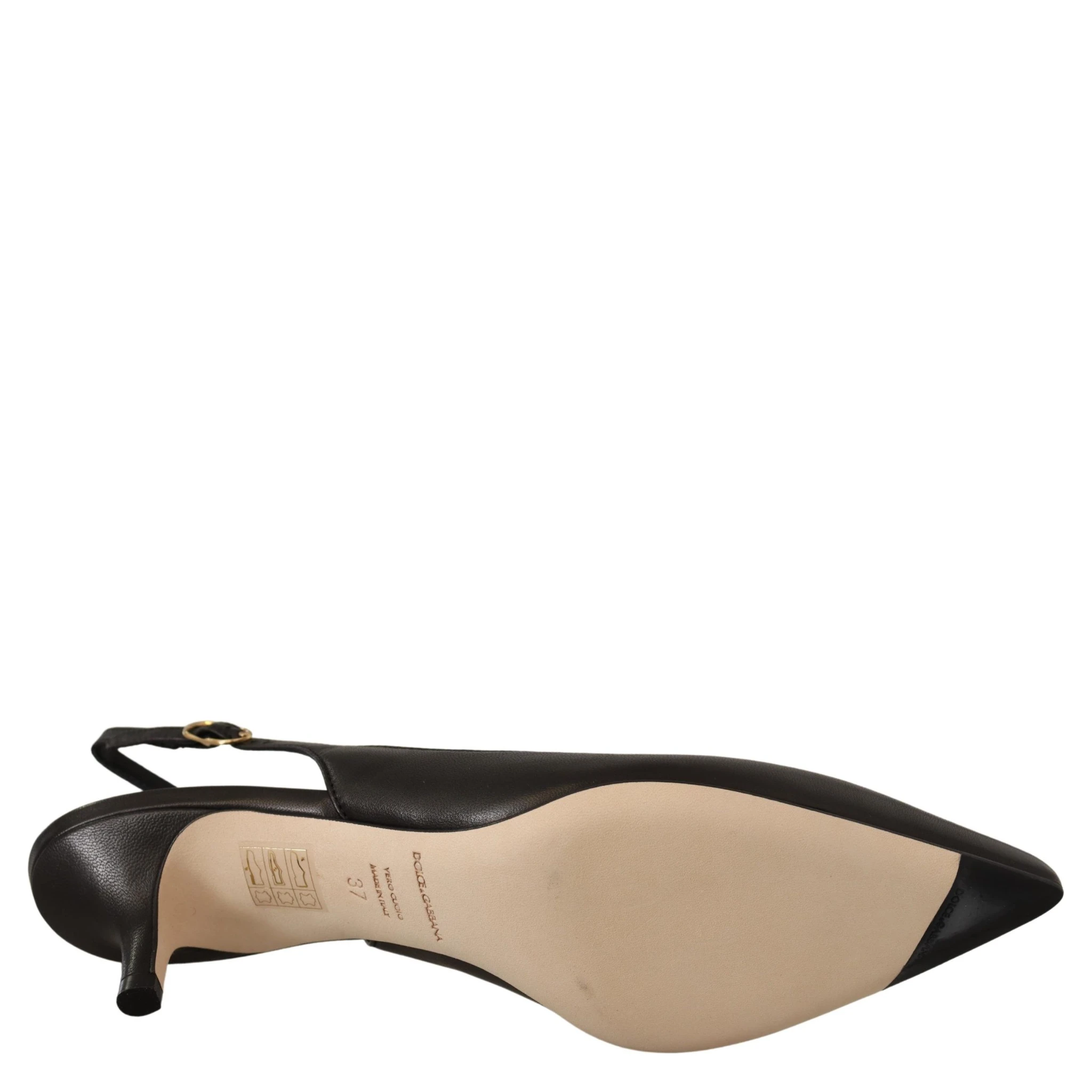 Black Leather Slingbacks Heels Pumps Shoes