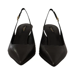 Black Leather Slingbacks Heels Pumps Shoes