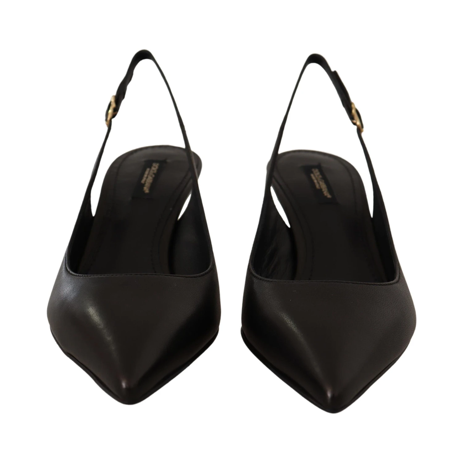 Black Leather Slingbacks Heels Pumps Shoes