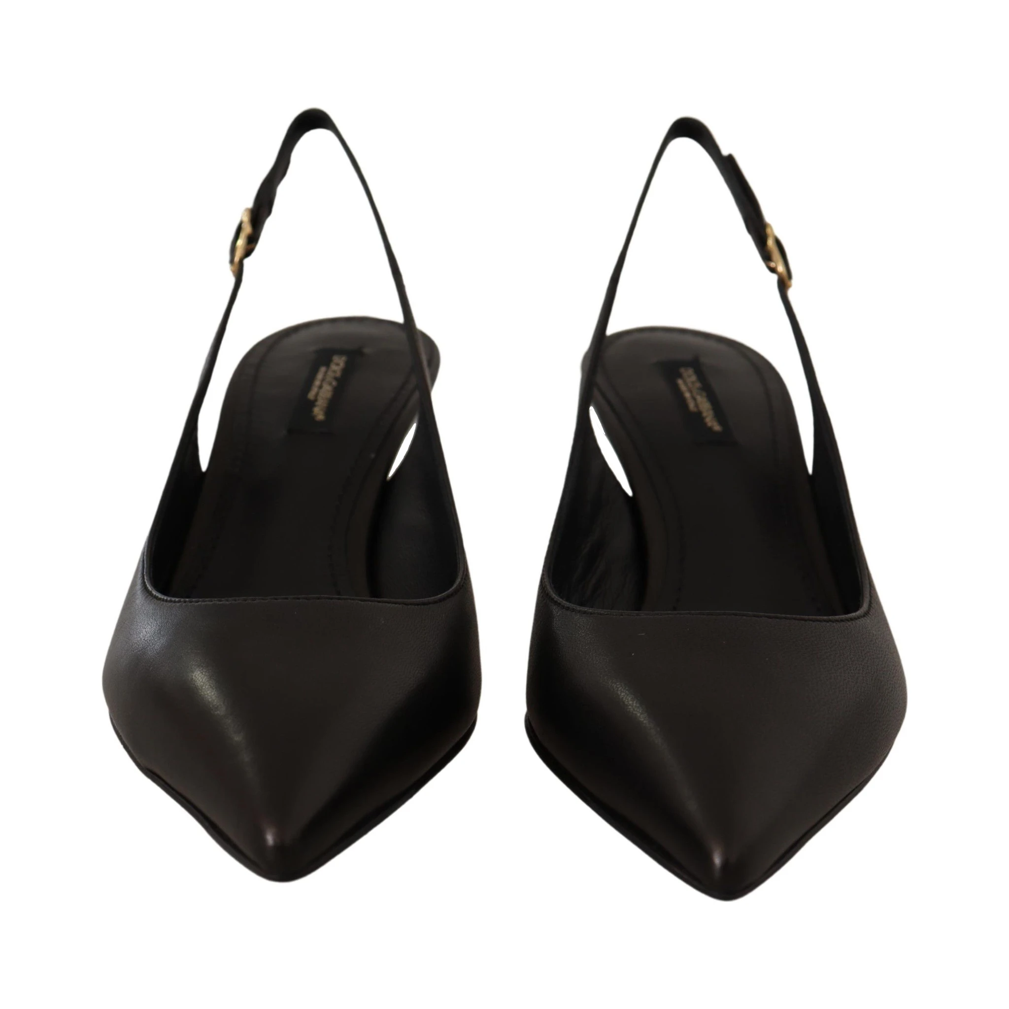 Black Leather Slingbacks Heels Pumps Shoes