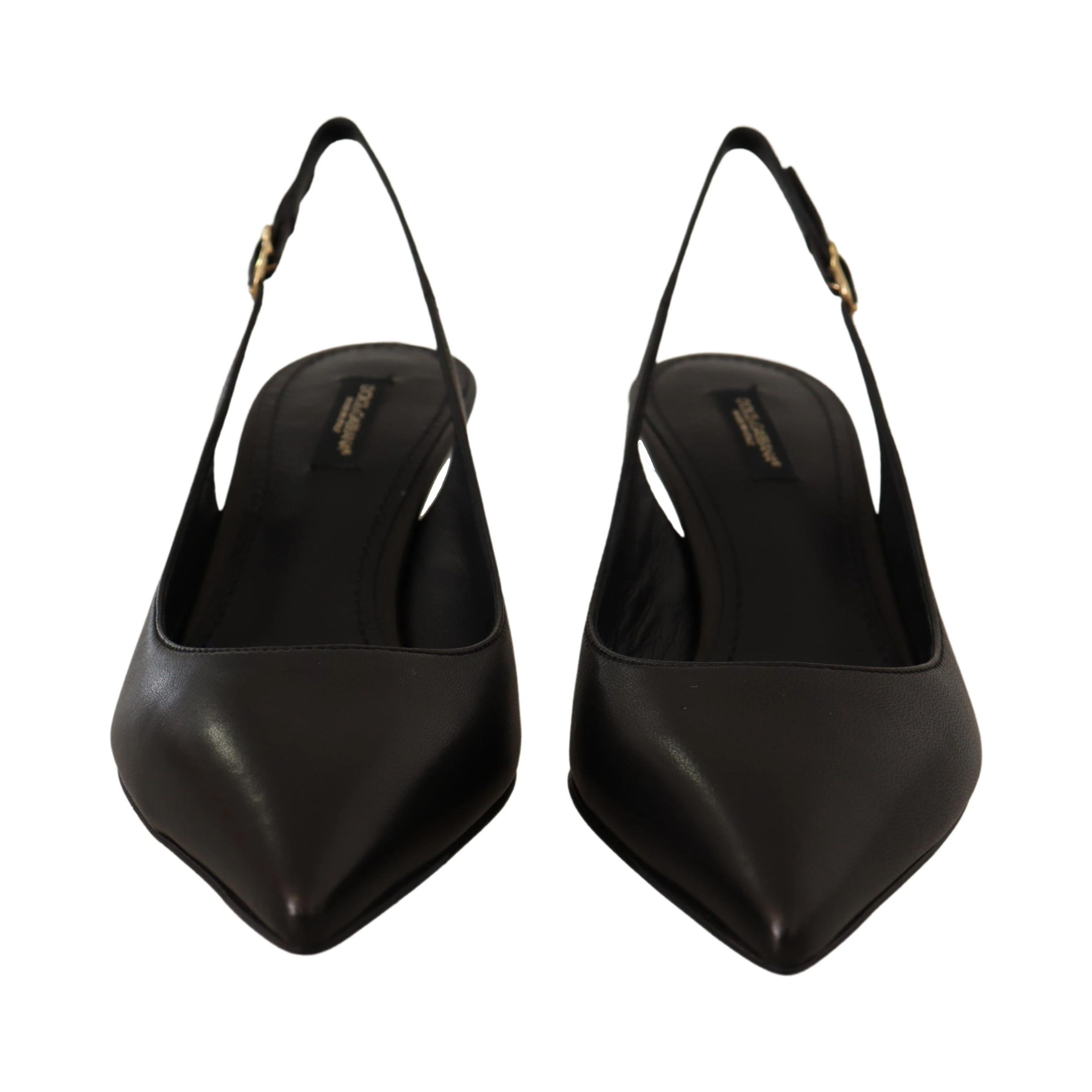 Black Leather Slingbacks Heels Pumps Shoes