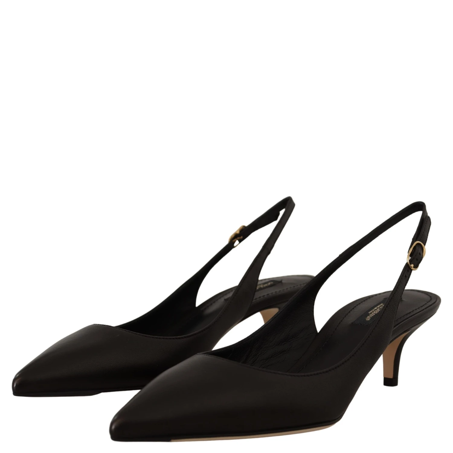Black Leather Slingbacks Heels Pumps Shoes