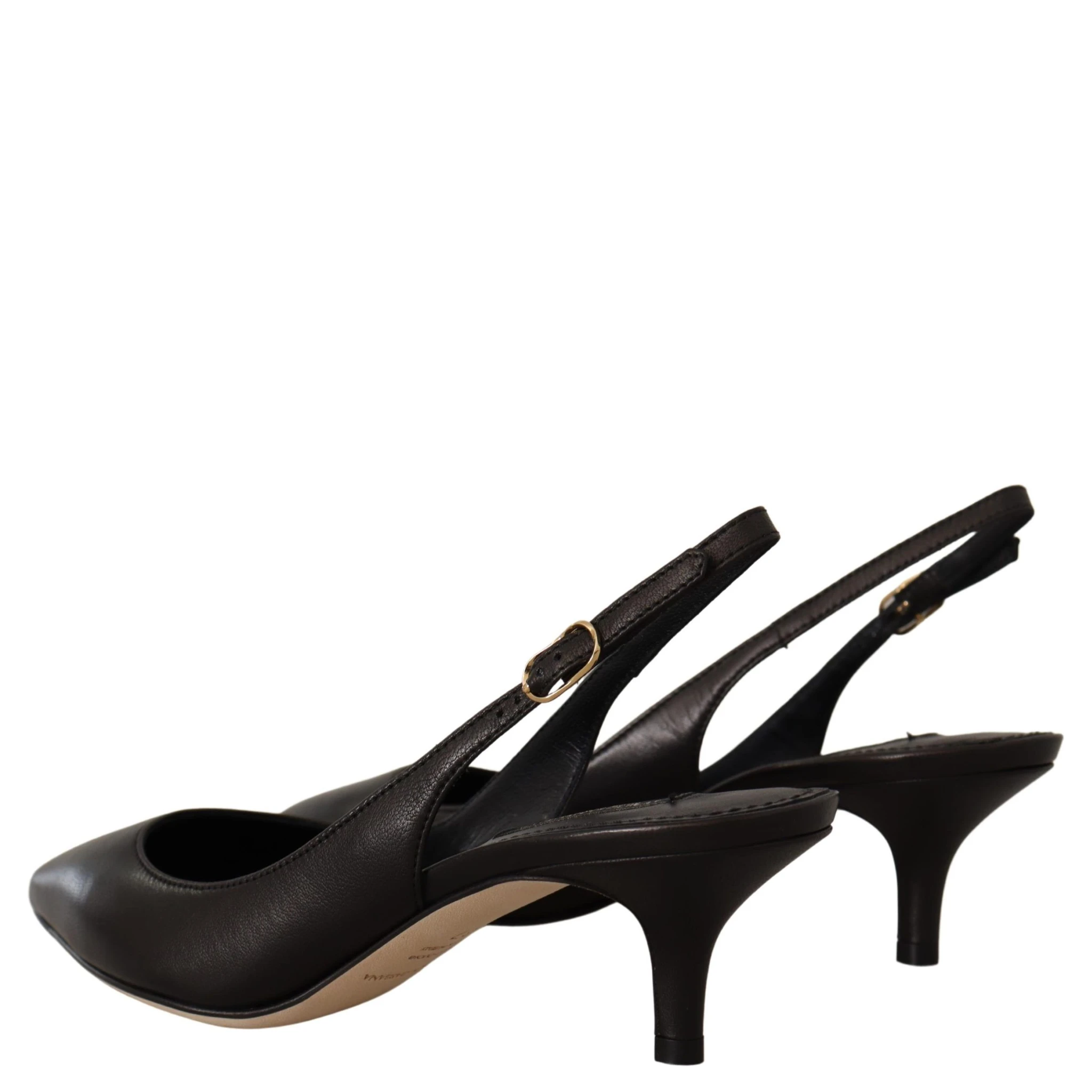 Black Leather Slingbacks Heels Pumps Shoes