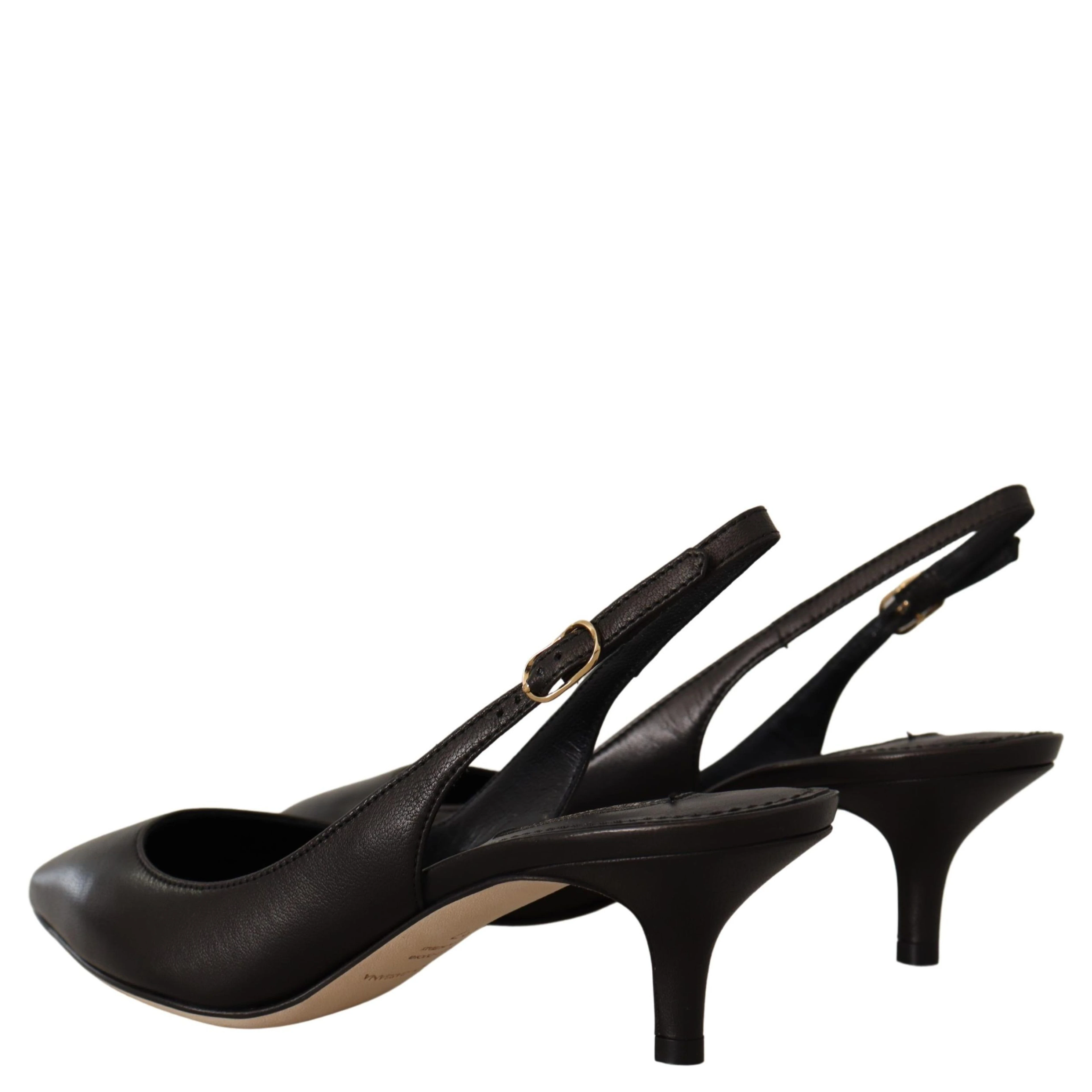 Black Leather Slingbacks Heels Pumps Shoes
