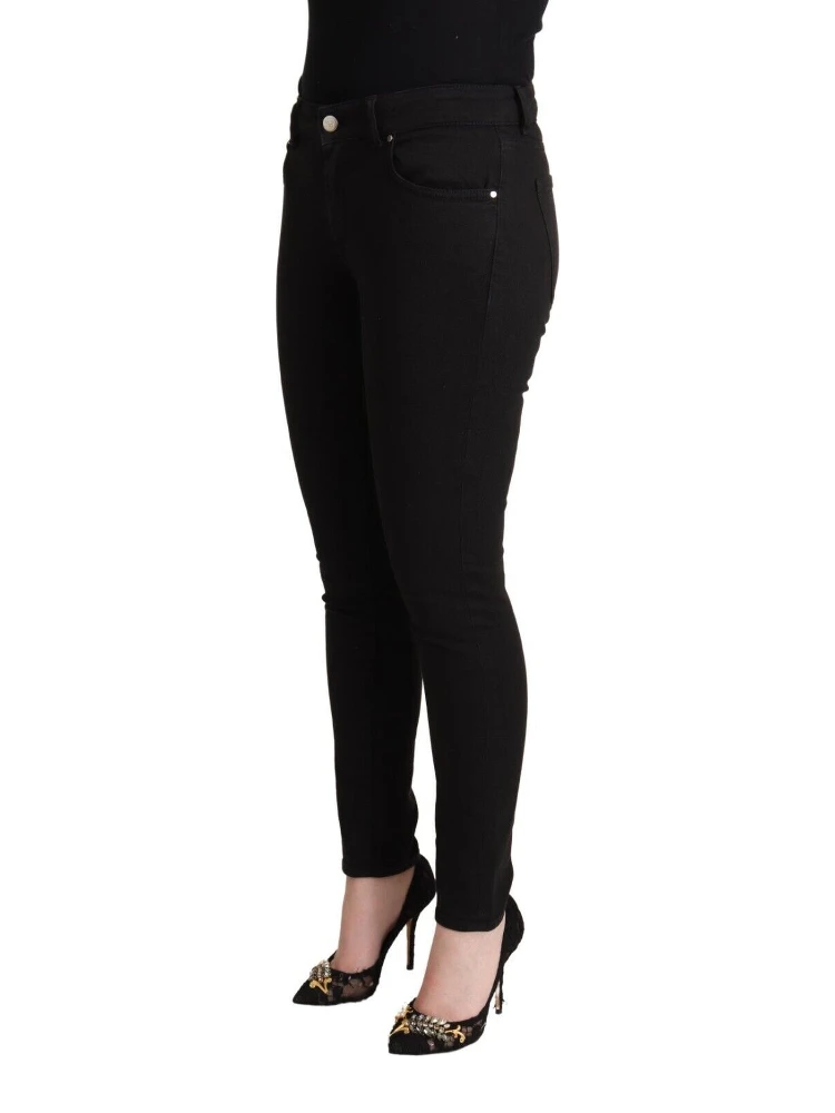 Black Cotton Mid Waist Denim Slim Fit Jeans alternative