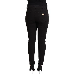 Black Cotton Mid Waist Denim Slim Fit Jeans