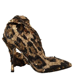 Gold Leopard Sequins Heels Boots Shoes