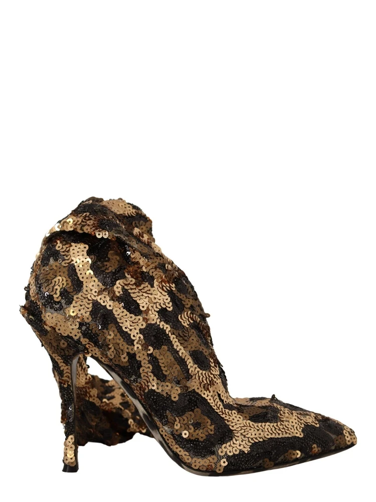 Gold Leopard Sequins Heels Boots Shoes