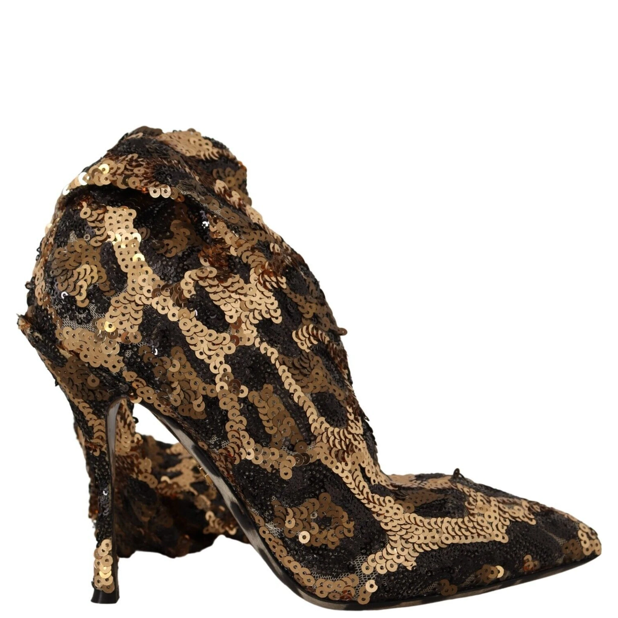 Gold Leopard Sequins Heels Boots Shoes
