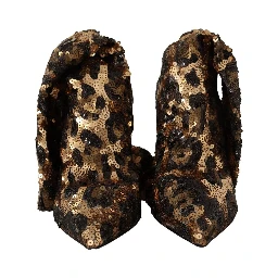 Gold Leopard Sequins Heels Boots Shoes