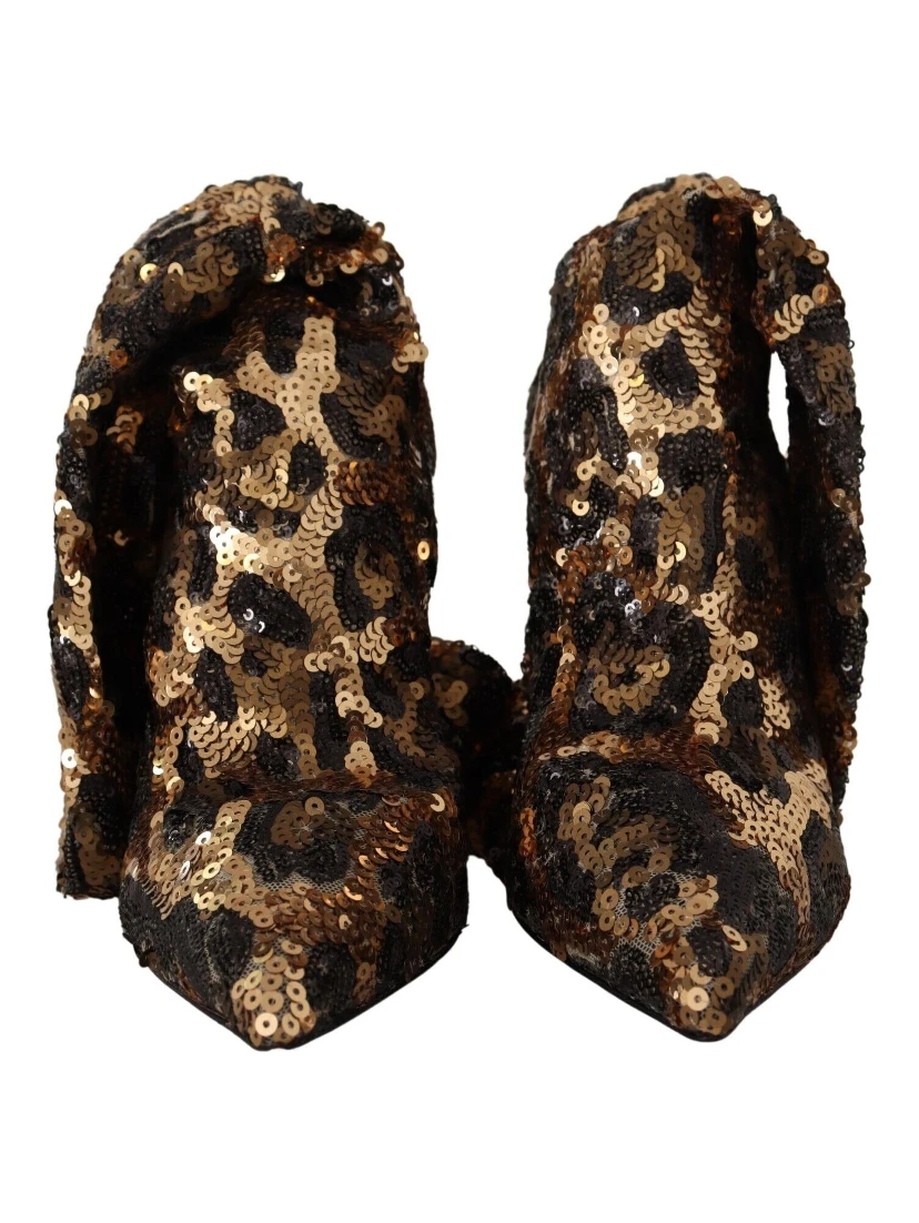 Gold Leopard Sequins Heels Boots Shoes