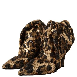 Gold Leopard Sequins Heels Boots Shoes