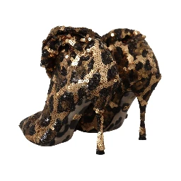 Gold Leopard Sequins Heels Boots Shoes
