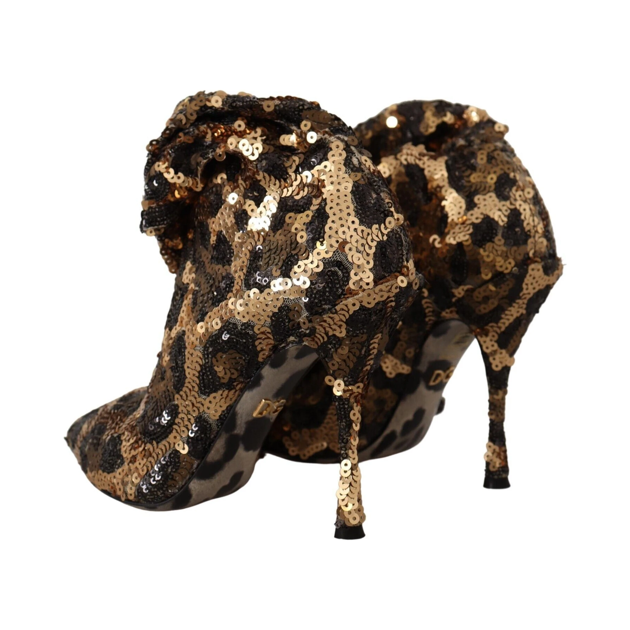 Gold Leopard Sequins Heels Boots Shoes