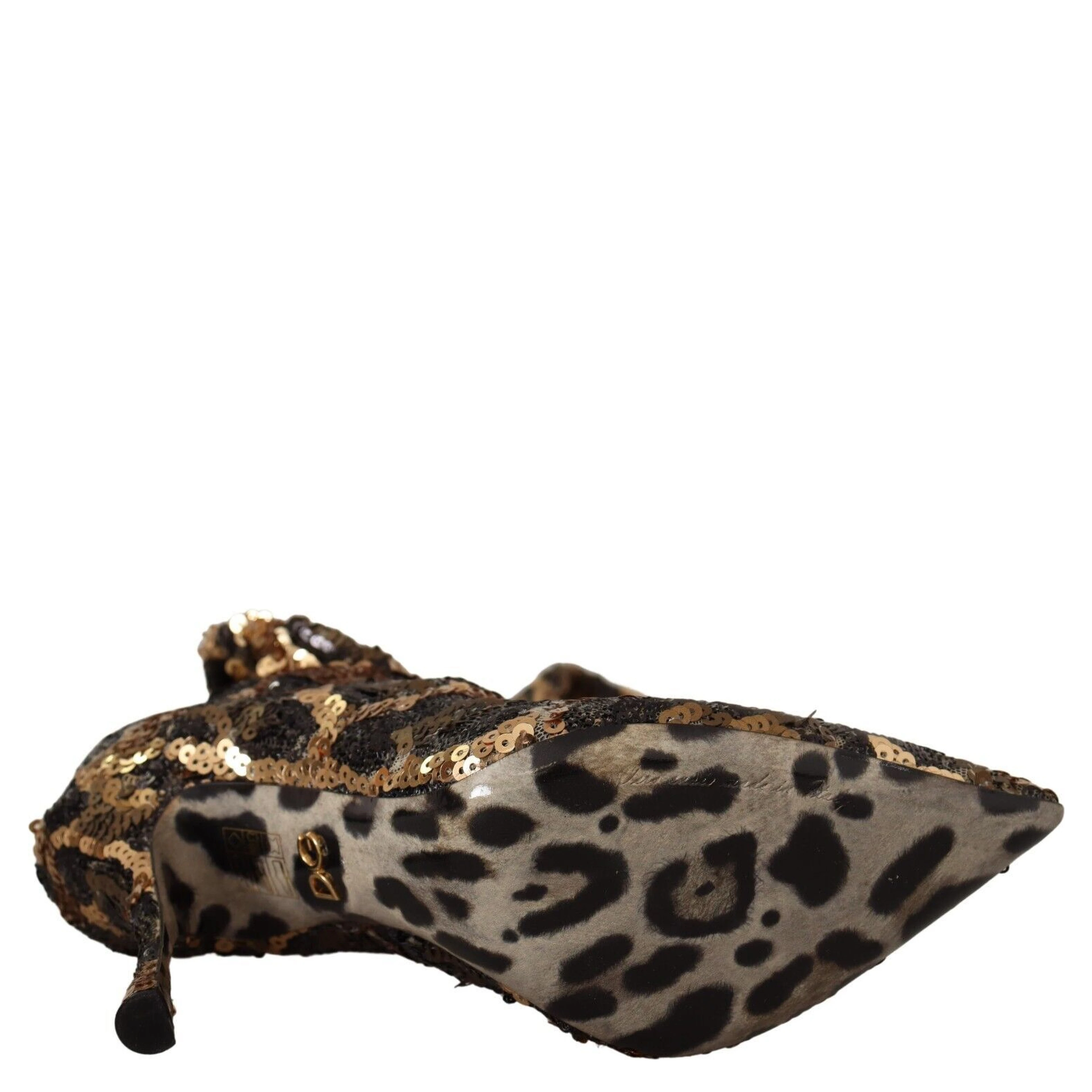 Gold Leopard Sequins Heels Boots Shoes