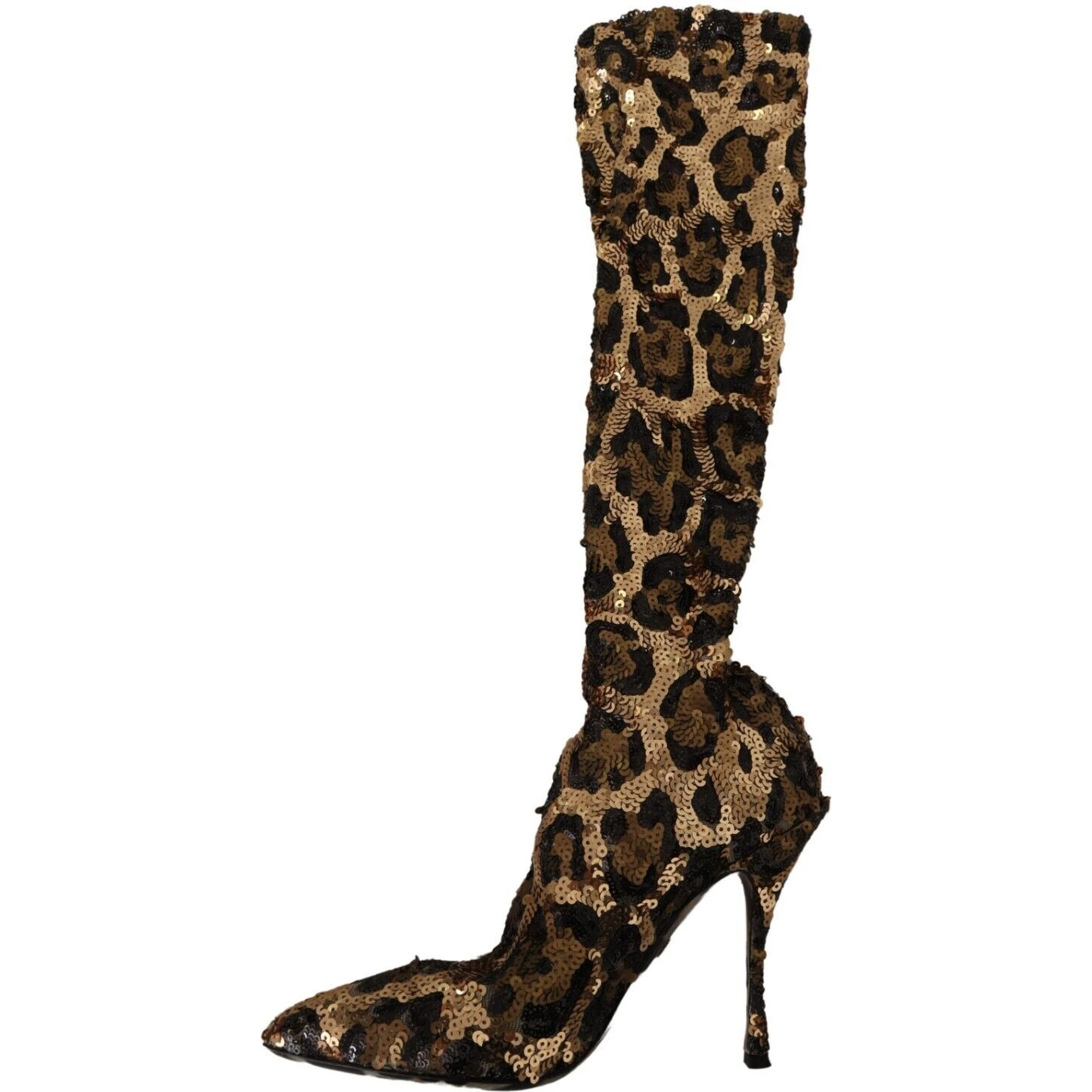Gold Leopard Sequins Heels Boots Shoes