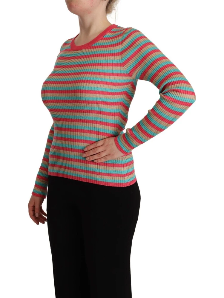 Multicolor Stripes Silk Crew Neck Pullover Top alternative