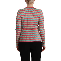 Multicolor Stripes Silk Crew Neck Pullover Top