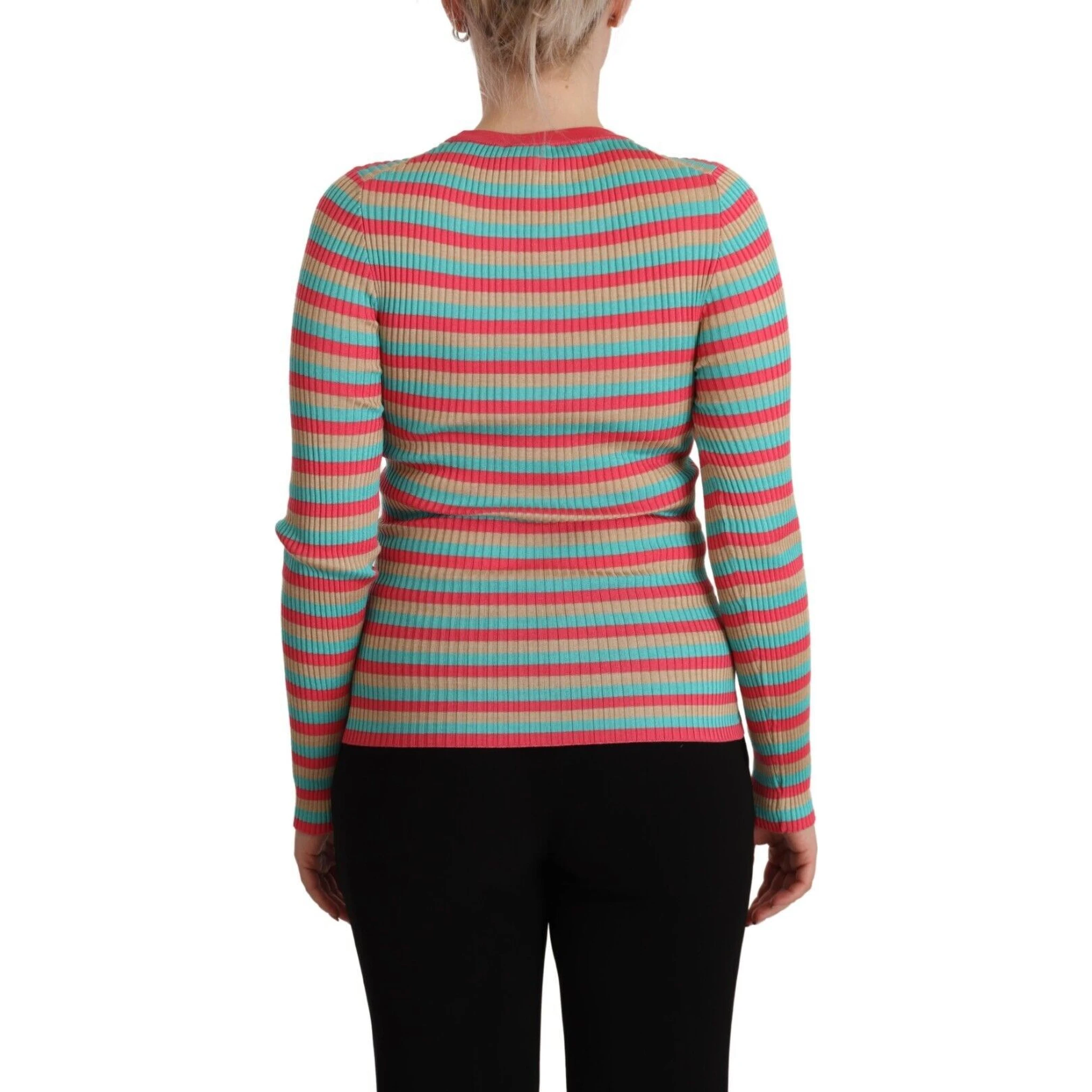 Multicolor Stripes Silk Crew Neck Pullover Top