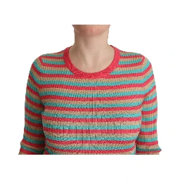 Multicolor Stripes Silk Crew Neck Pullover Top