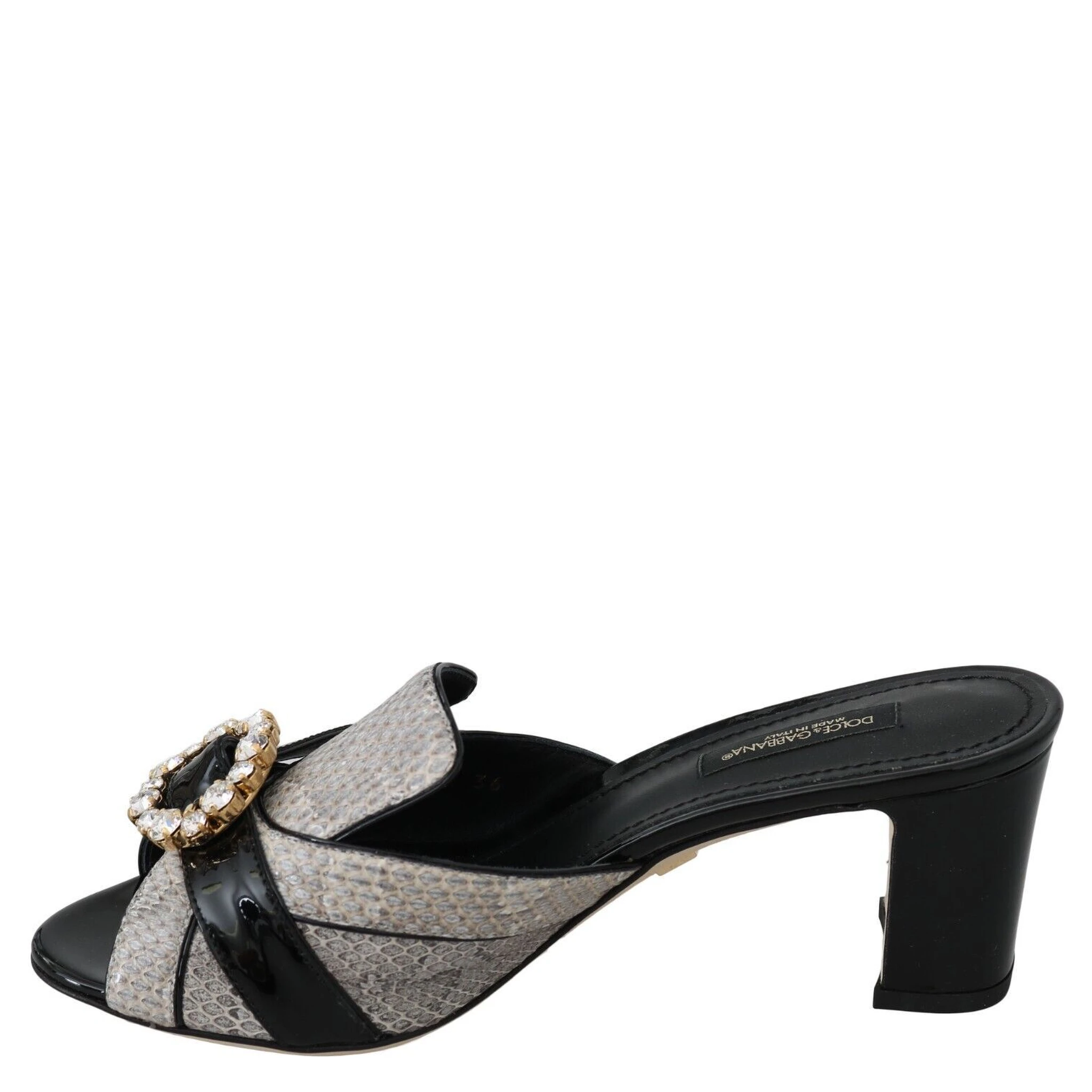 Black Gray Exotic Leather Crystals Sandals Shoes