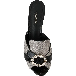 Black Gray Exotic Leather Crystals Sandals Shoes