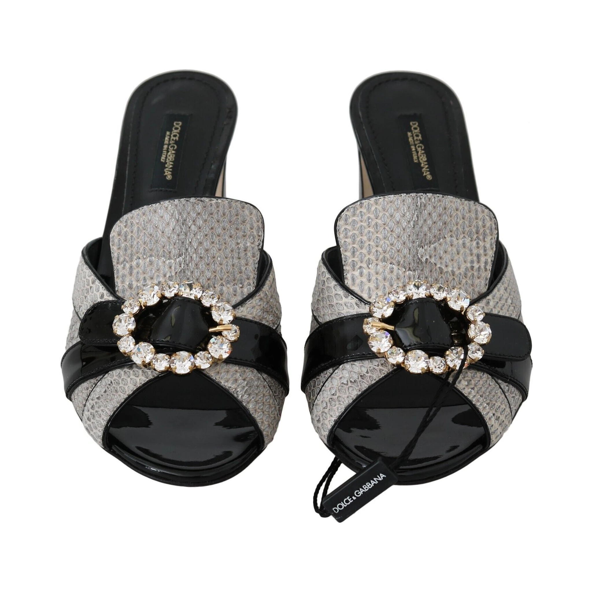 Black Gray Exotic Leather Crystals Sandals Shoes