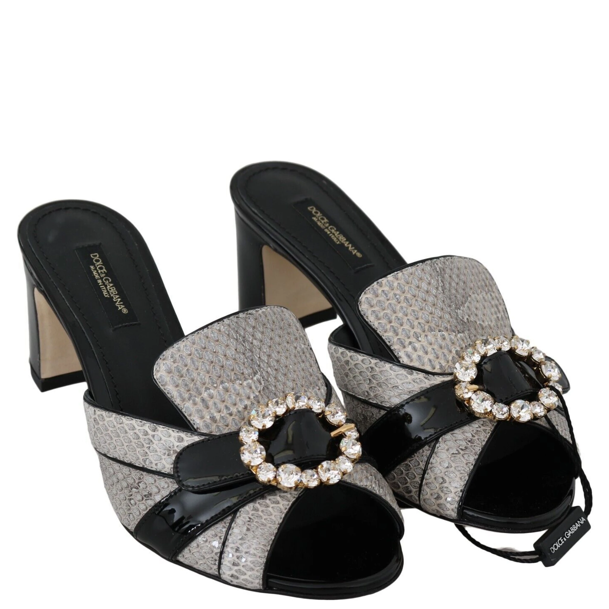 Black Gray Exotic Leather Crystals Sandals Shoes