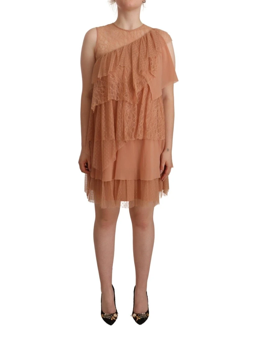 Pink Lace Sleeveless Mini Shift Layered Dress