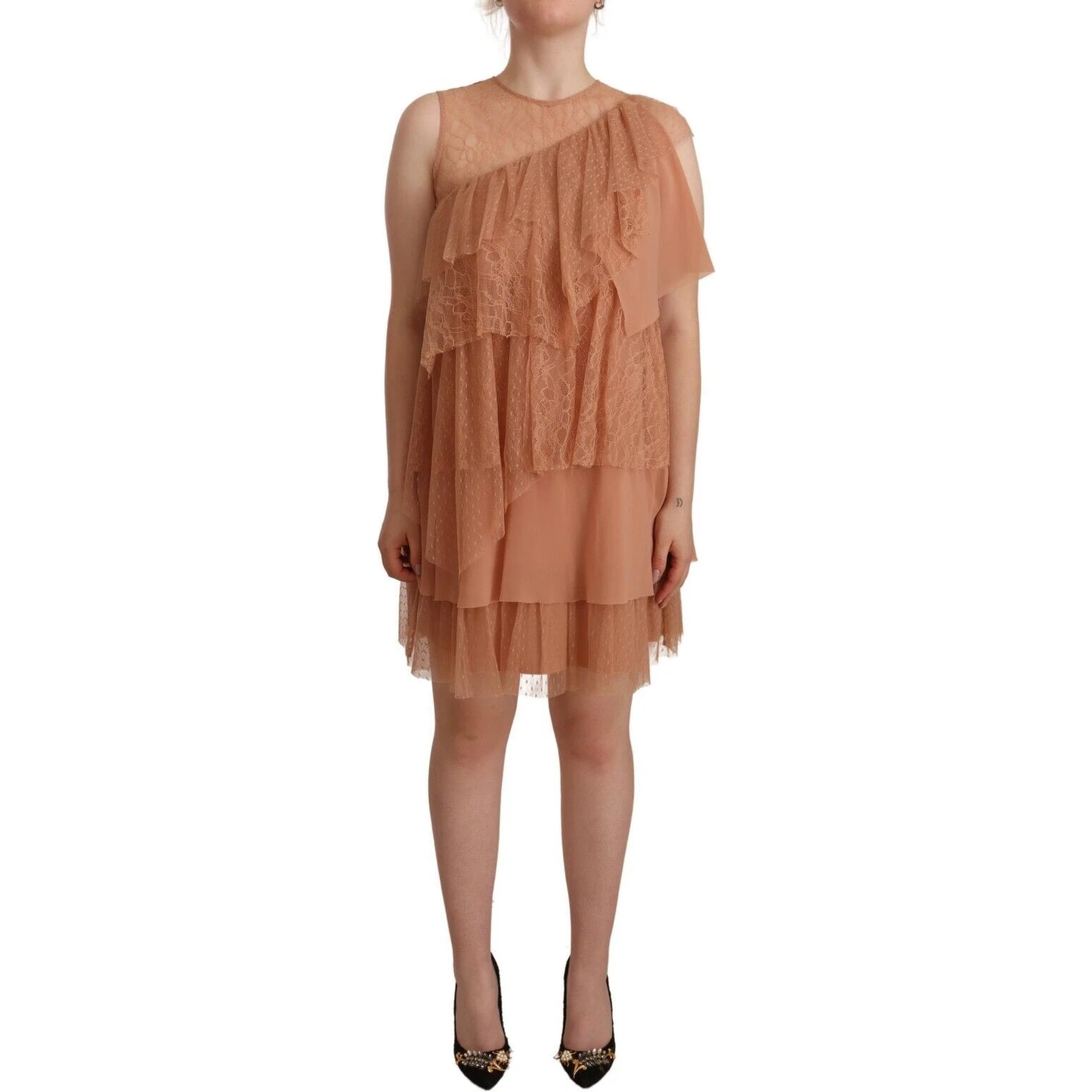 Pink Lace Sleeveless Mini Shift Layered Dress